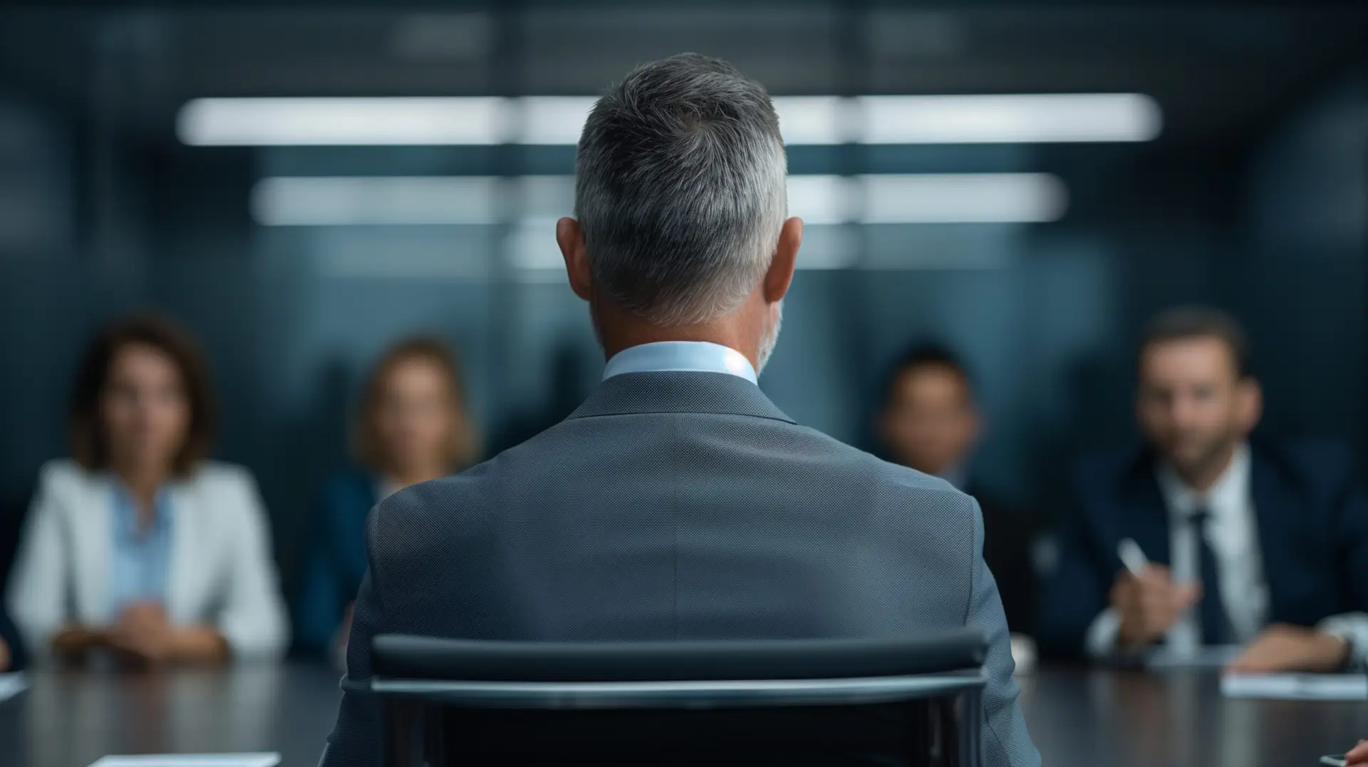 An intense boardroom negotiation scene with focused expressions, highlighting high-stakes discussions and decision-making.